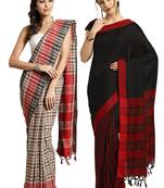 Multicolor woven blended cotton saree with blouse