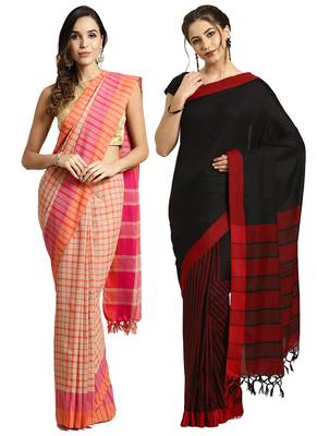 Multicolor woven blended cotton saree with blouse 1