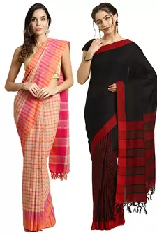 Multicolor woven blended cotton saree with blouse