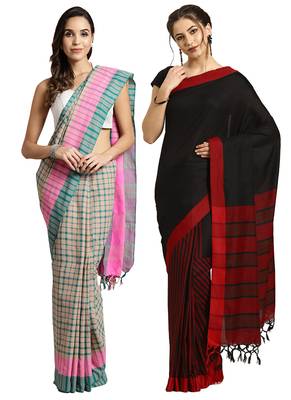 Multicolor woven blended cotton saree with blouse 1