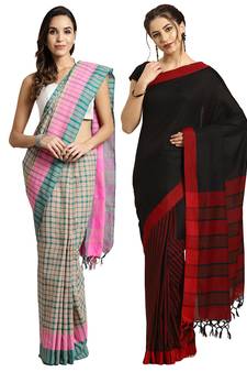 Multicolor woven blended cotton saree with blouse