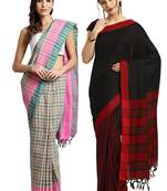 Multicolor woven blended cotton saree with blouse