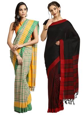Multicolor woven blended cotton saree with blouse 1