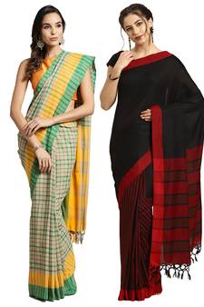 Multicolor woven blended cotton saree with blouse