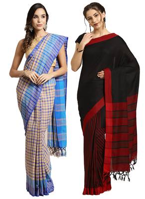 Multicolor woven blended cotton saree with blouse 1