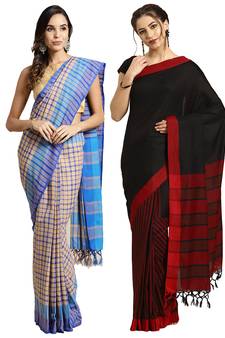 Multicolor woven blended cotton saree with blouse