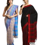 Multicolor woven blended cotton saree with blouse