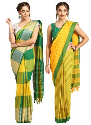 Multicolor woven blended cotton saree with blouse 1