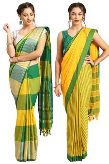 Multicolor woven blended cotton saree with blouse