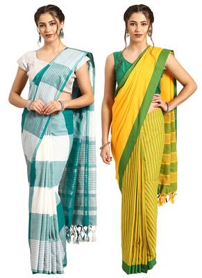 Multicolor woven blended cotton saree with blouse 1