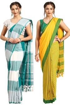 Multicolor woven blended cotton saree with blouse