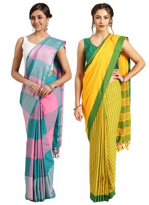 Multicolor woven blended cotton saree with blouse 1