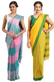 Multicolor woven blended cotton saree with blouse