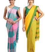 Multicolor woven blended cotton saree with blouse
