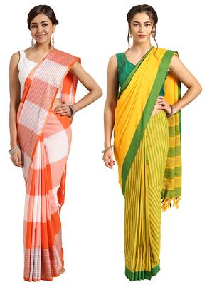 Multicolor woven blended cotton saree with blouse 1