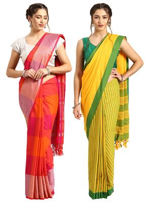 Multicolor woven blended cotton saree with blouse 1