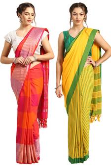 Multicolor woven blended cotton saree with blouse