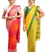 Multicolor woven blended cotton saree with blouse