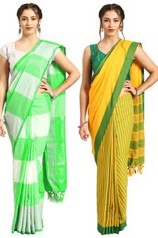 Multicolor woven blended cotton saree with blouse