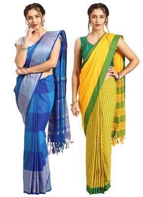 Multicolor woven blended cotton saree with blouse 1