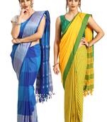 Multicolor woven blended cotton saree with blouse