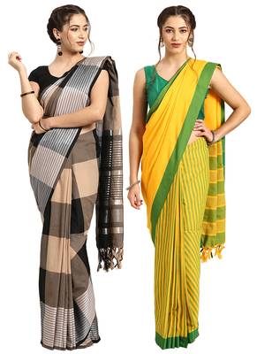 Multicolor woven blended cotton saree with blouse 1