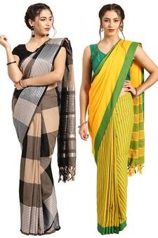 Multicolor woven blended cotton saree with blouse