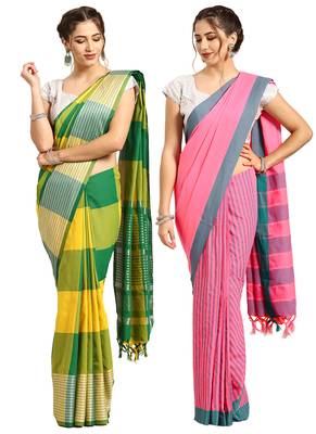 Multicolor woven blended cotton saree with blouse 1