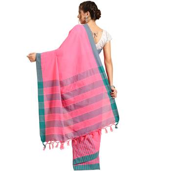Multicolor woven blended cotton saree with blouse 2