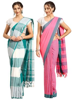 Multicolor woven blended cotton saree with blouse 1
