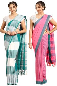 Multicolor woven blended cotton saree with blouse