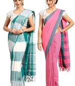 Multicolor woven blended cotton saree with blouse