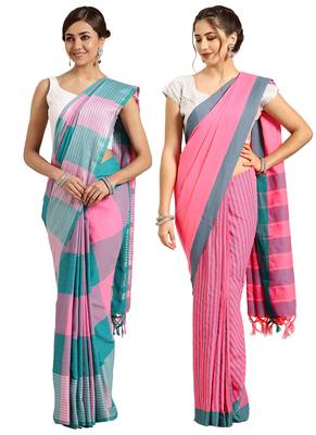 Multicolor woven blended cotton saree with blouse 1