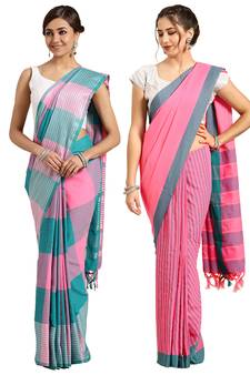 Multicolor woven blended cotton saree with blouse