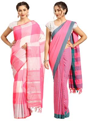 Multicolor woven blended cotton saree with blouse 1