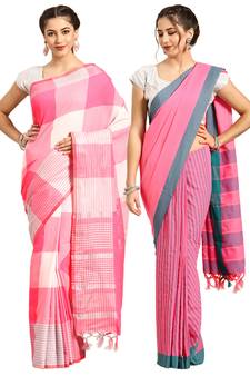 Multicolor woven blended cotton saree with blouse