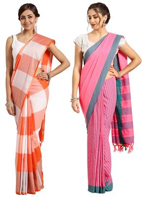 Multicolor woven blended cotton saree with blouse 1