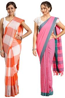 Multicolor woven blended cotton saree with blouse