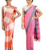 Multicolor woven blended cotton saree with blouse