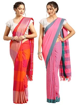 Multicolor woven blended cotton saree with blouse 1