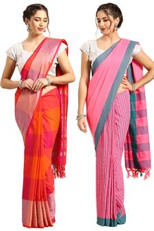 Multicolor woven blended cotton saree with blouse