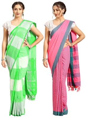 Multicolor woven blended cotton saree with blouse 1