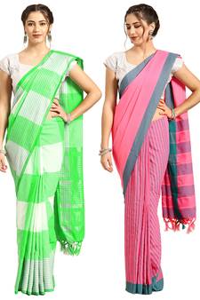 Multicolor woven blended cotton saree with blouse