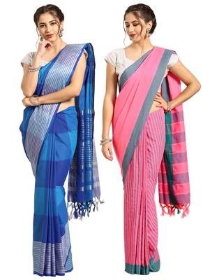 Multicolor woven blended cotton saree with blouse 1