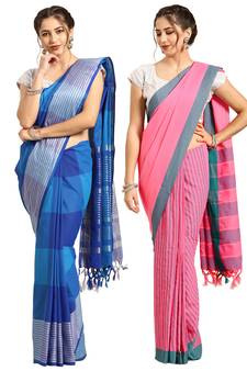 Multicolor woven blended cotton saree with blouse