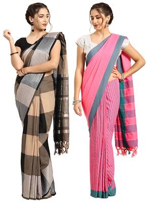 Multicolor woven blended cotton saree with blouse 1