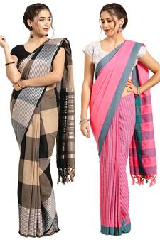 Multicolor woven blended cotton saree with blouse