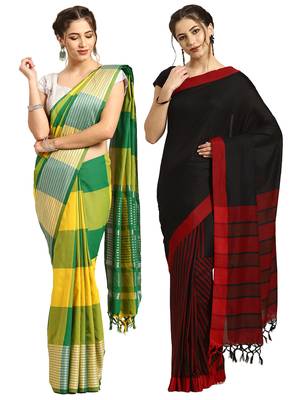 Multicolor woven blended cotton saree with blouse 1