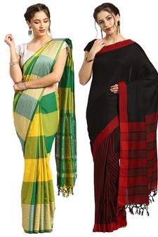 Multicolor woven blended cotton saree with blouse