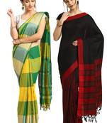 Multicolor woven blended cotton saree with blouse